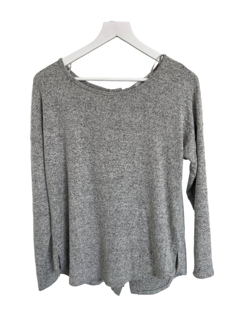 Green Envelope Heather Grey Button Back Long Sleeve Top